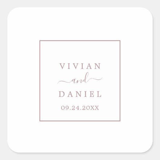 Minimalistische Rose Gold Wedding Umschlag Aufkleb Quadratischer Aufkleber (Vorderseite)