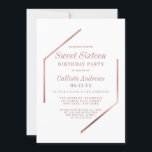Minimalistische Rose Gold Weißer Georahmen Sweet 1 Einladung<br><div class="desc">Dieses elegante und schicke 16 . Geburtstag Geburtstagsfest lädt die trendige und stilvolle Dame zum Verweilen ein. Es verfügt über ein Imitat gedruckt Rose Gold-Folie geometrischen partiellen Rahmen auf einem einfachen weißen Hintergrund. Es ist modern, stilvoll, einfach und minimalistisch! ***WICHTIGE HINWEIS FÜR DESIGN: Für individuelle Designanfragen, wie z.B. passende Produktanfragen,...</div>