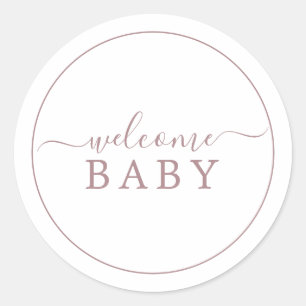 Minimalistische Rose Gold Willkommens-Babyaufklebe Runder Aufkleber