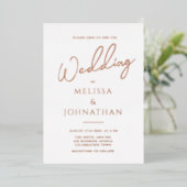 Minimalistische Rose Goldene Foil Skript Hochzeit Folieneinladung (Stehend vorne)