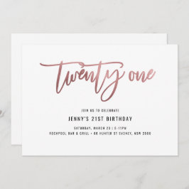 Minimalistische Rose Goldfoil 21. Geburtstagsfeier Einladung