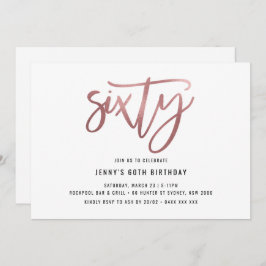 Minimalistische Rose Goldfolie 60. Geburtstagsfeie Einladung