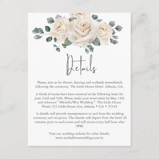 Minimalistische Rose Hochzeitsdetails Begleitkarte (Vorderseite)
