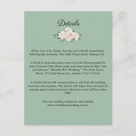 Minimalistische Rose Hochzeitsdetails Begleitkarte (Vorderseite)