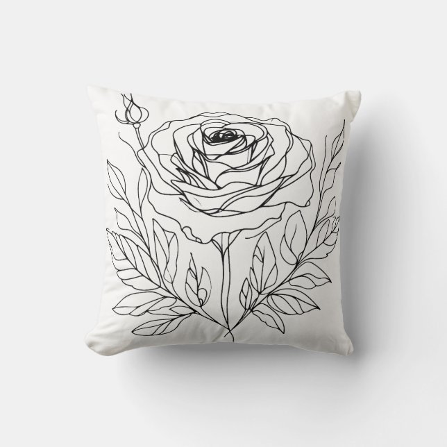 Minimalistische Rose Line Art zeichnend Kissen (Vorderseite)