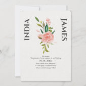 Minimalistische Rose- und Blatthochzeit Einladung (Vorderseite)