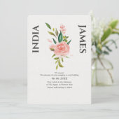 Minimalistische Rose- und Blatthochzeit Einladung (Stehend Vorderseite)