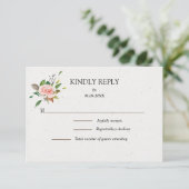 Minimalistische Rose- und Blatthochzeit RSVP Karte (Stehend Vorderseite)