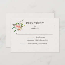 Minimalistische Rose- und Blatthochzeit RSVP Karte