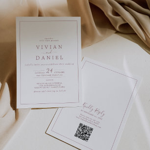 Minimalistische Roségold-QR-Code-Hochzeit hinten Einladung