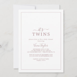Minimalistische Roségold-Zwillinge-Baby-Party Einladung