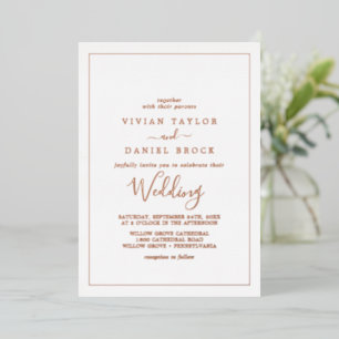 Minimalistische Roségoldfolie-Hochzeit Folieneinladung