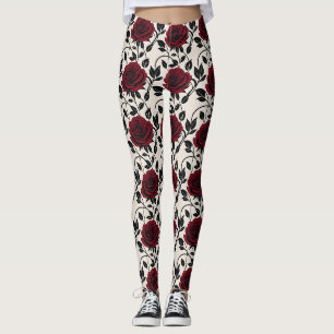 Minimalistische Rosen in Schwarz und Tiefrot auf C Leggings