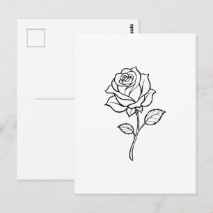 Minimalistische Rosenliniengrafik Elegante Einfarb Postkarte