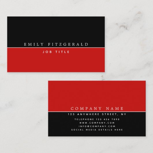 Minimalistische rot-schwarz-weiße Typografie Visitenkarte (Vorne/Hinten)
