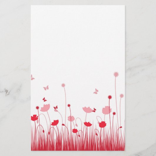 Minimalistische Rot- und Weißblüten Briefpapier (Vorderseite)