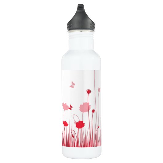Minimalistische Rot- und Weißblüten Edelstahlflasche (Rechts)
