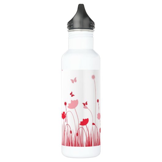 Minimalistische Rot- und Weißblüten Edelstahlflasche (Links)