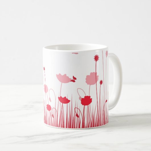 Minimalistische Rot- und Weißblüten Kaffeetasse (VorderseiteRechts)