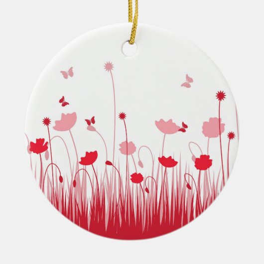 Minimalistische Rot- und Weißblüten Keramik Ornament (Vorne)