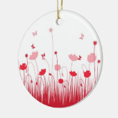Minimalistische Rot- und Weißblüten Keramik Ornament (Links)