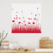 Minimalistische Rot- und Weißblüten Poster (Küche)