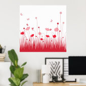 Minimalistische Rot- und Weißblüten Poster (Heimbüro)