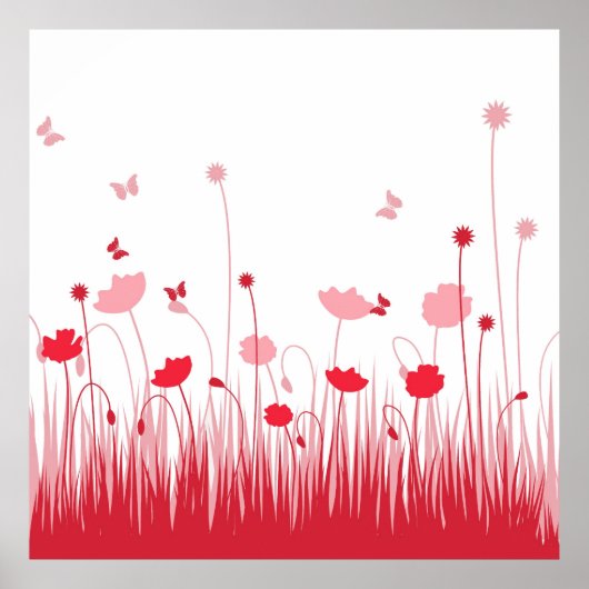 Minimalistische Rot- und Weißblüten Poster (Vorne)