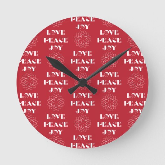 Minimalistische Rot-Weiß-Liebe, Frieden, Freude Runde Wanduhr (Vorderseite)