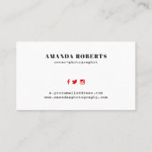 Minimalistische rot-weiße Modellierung Fotografie Visitenkarte (Rückseite)