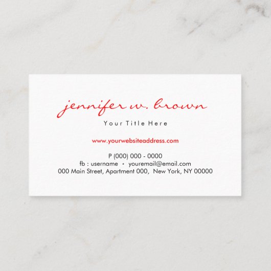 Minimalistische rote Blende Visitenkarte (Rückseite)