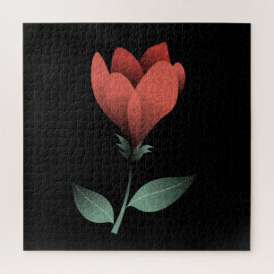 Minimalistische rote Blume auf schwarzem Hintergru Puzzle