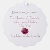 Minimalistische Rote Blume Weihnachten Ornament Karte (Rückseite)