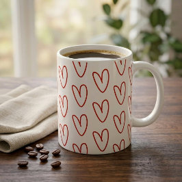 Minimalistische rote Doodle-Herzen im All-Over-Pri Kaffeetasse