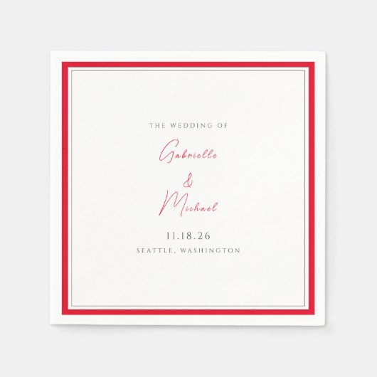 Minimalistische Rote Hochzeit mit Weiß und Kirsche Serviette (Vorderseite)