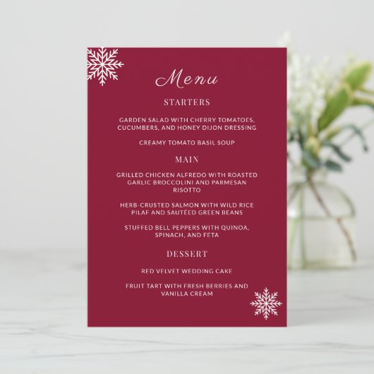 Minimalistische Rote Hochzeittisch-Menü-Karten für Menükarte (Stehend Vorderseite)