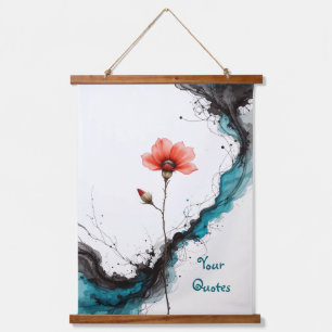 Minimalistische rote Mohn-Tinten-Kunst-Druck Wandteppich Mit Holzrahmen