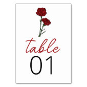 Minimalistische Rote Nelken Hochzeitsfeier Tischnu Tischnummer (Vorderseite)