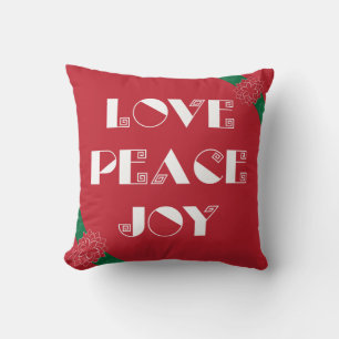 Minimalistische Rote Poinsettia mit Liebe, Frieden Kissen