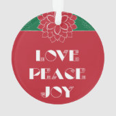 Minimalistische Rote Poinsettia mit Liebe, Frieden Ornament (Rückseite)