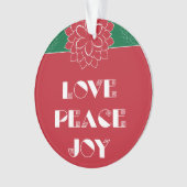 Minimalistische Rote Poinsettia mit Liebe, Frieden Ornament (Vorderseite)