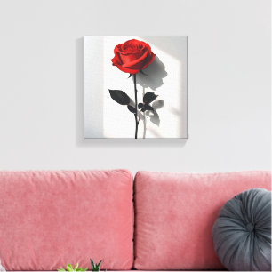Minimalistische Rote Rose - Botanische Kunstdrucke Leinwanddruck