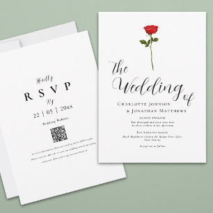 Minimalistische rote Rose elegante Schrift QR-Code Einladung