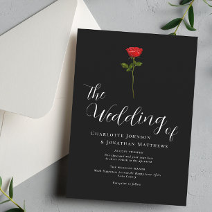 Minimalistische rote Rose elegante Schrift Schwarz Einladung