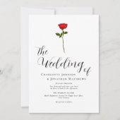 Minimalistische Rote Rose Eleganter Script QR Code Einladung (Vorderseite)