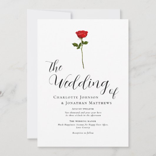 Minimalistische Rote Rose Eleganter Script QR Code Einladung (Vorderseite)