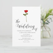 Minimalistische Rote Rose Eleganter Script QR Code Einladung (Stehend Vorderseite)