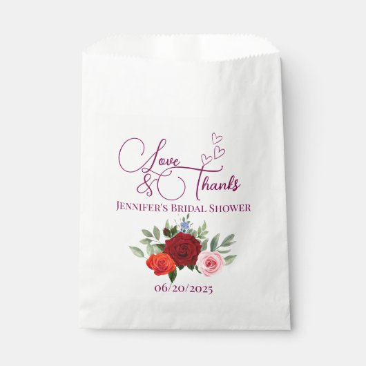 Minimalistische rote Rose Liebe und dank Bridal Geschenktütchen (Vorderseite)