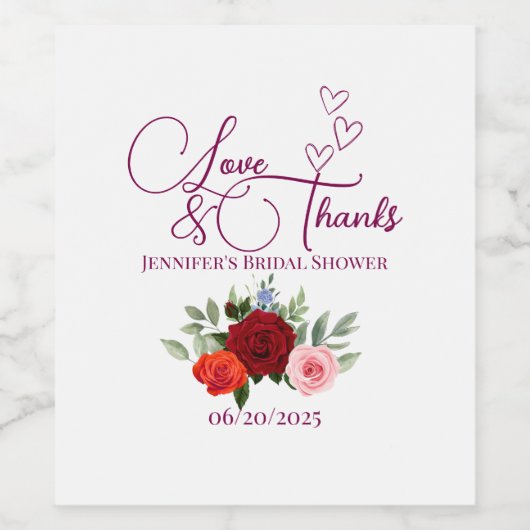 Minimalistische rote Rose Liebe und dank Bridal Weinetikett (Einzelnes Label)