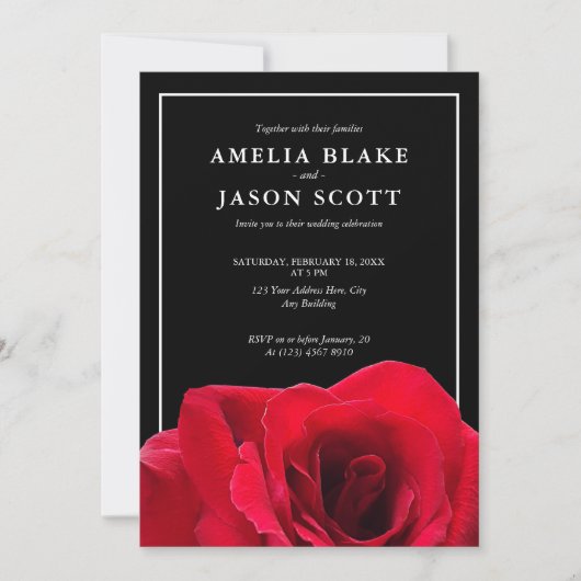 Minimalistische Rote Rose zur Einladung von Black  (Vorderseite)